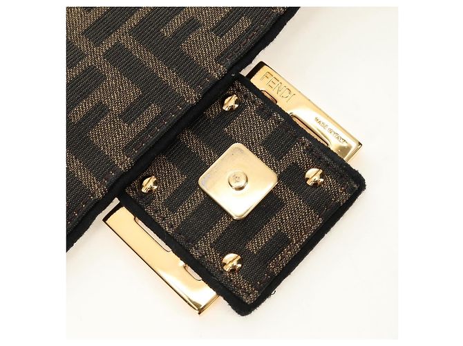 FENDI Zucca Canvas Mamma Baguette Shoulder Bag 2way Black Brown Auth 185598SM Marrone Nero - vista 9