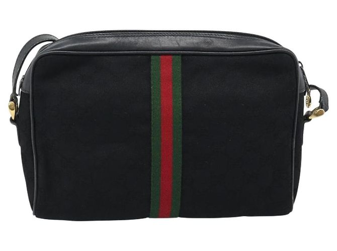 Borsa a tracolla GUCCI GG Canvas Web Sherry Line Nero Rosso Verde Auth ka4825 - vista 2