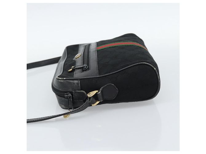 Borsa a tracolla GUCCI GG Canvas Web Sherry Line Nero Rosso Verde Auth ka4825 - vista 3
