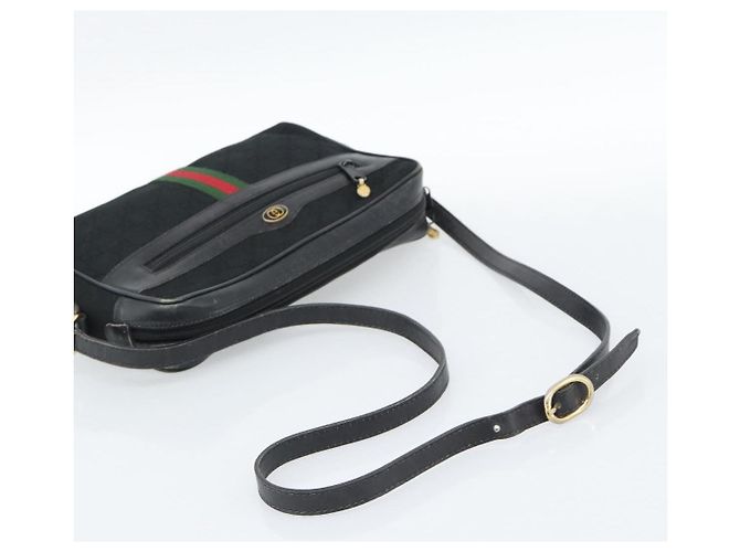 Borsa a tracolla GUCCI GG Canvas Web Sherry Line Nero Rosso Verde Auth ka4825 - vista 7