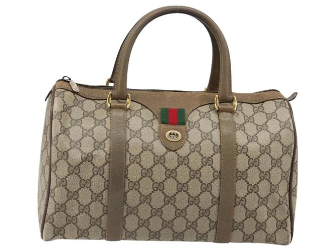 Bolsa Boston GUCCI GG Supreme Web Sherry Line PVC Bege Ouro 40 02 007 Auth 186023 Dourado - vista 13