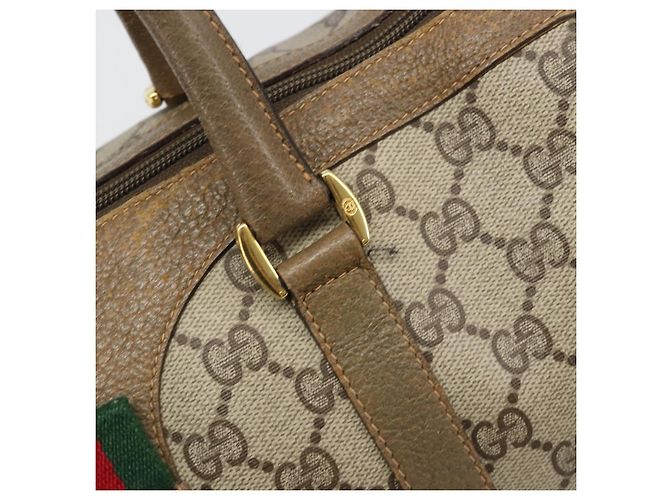 Bolsa Boston GUCCI GG Supreme Web Sherry Line PVC Bege Ouro 40 02 007 Auth 186023 Dourado - vista 17