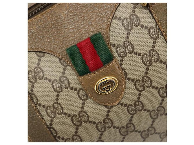 Bolsa Boston GUCCI GG Supreme Web Sherry Line PVC Bege Ouro 40 02 007 Auth 186023 Dourado - vista 18
