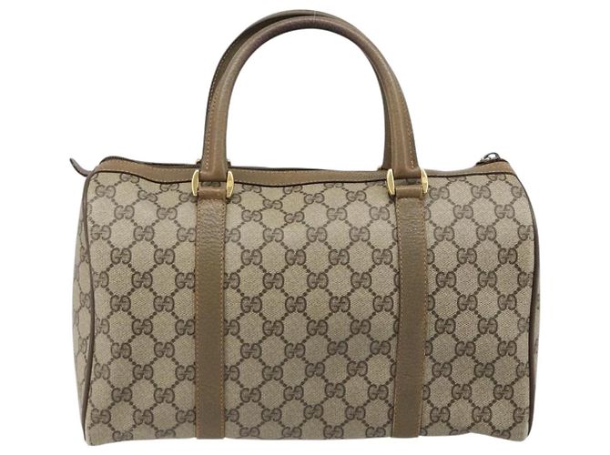 Bolsa Boston GUCCI GG Supreme Web Sherry Line PVC Bege Ouro 40 02 007 Auth 186023 Dourado - vista 2