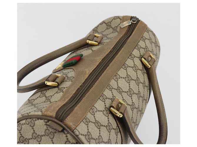 Bolsa Boston GUCCI GG Supreme Web Sherry Line PVC Bege Ouro 40 02 007 Auth 186023 Dourado - vista 6