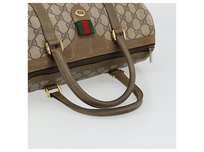 Bolsa Boston GUCCI GG Supreme Web Sherry Line PVC Bege Ouro 40 02 007 Auth 186023 Dourado - vista 7