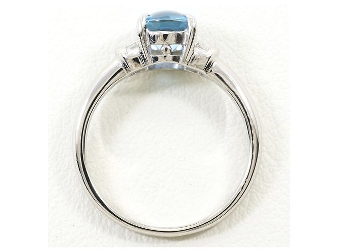 Autre Marque Platinring mit Aquamarin und Diamant - Ansicht 2