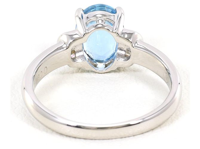 Autre Marque Platinring mit Aquamarin und Diamant - Ansicht 3