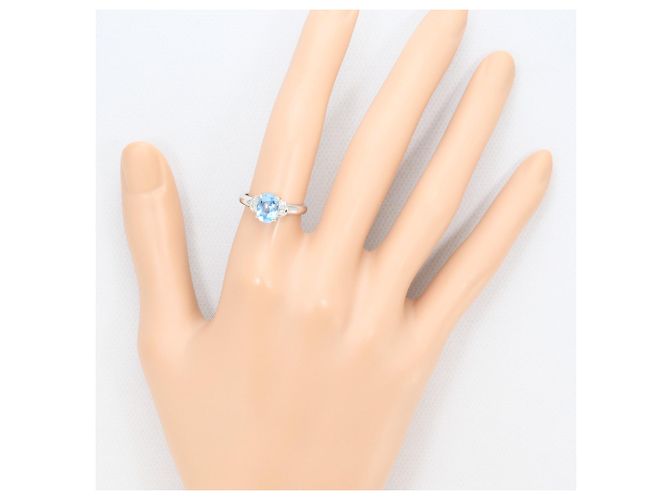 Autre Marque Platinring mit Aquamarin und Diamant - Ansicht 6