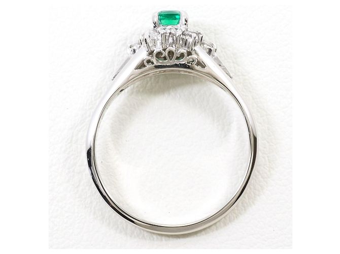 Autre Marque Platin-Ring mit Diamant und Smaragd - Ansicht 2