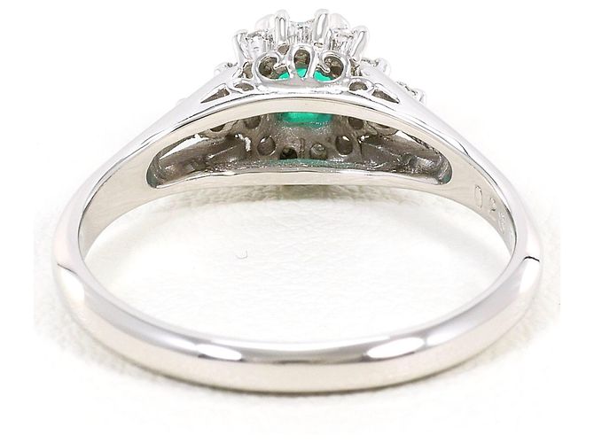 Autre Marque Platin-Ring mit Diamant und Smaragd - Ansicht 3