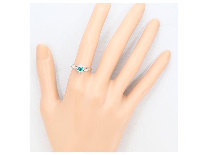 Autre Marque Platin-Ring mit Diamant und Smaragd - Ansicht 6