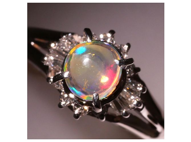 Autre Marque Platinring mit Opal und Diamanten - Ansicht 2