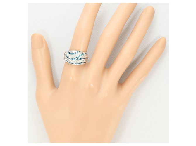 Autre Marque PT900 Platinring mit blauem Diamanten - Ansicht 7
