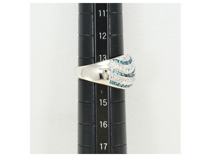 Autre Marque PT900 Platinring mit blauem Diamanten - Ansicht 8
