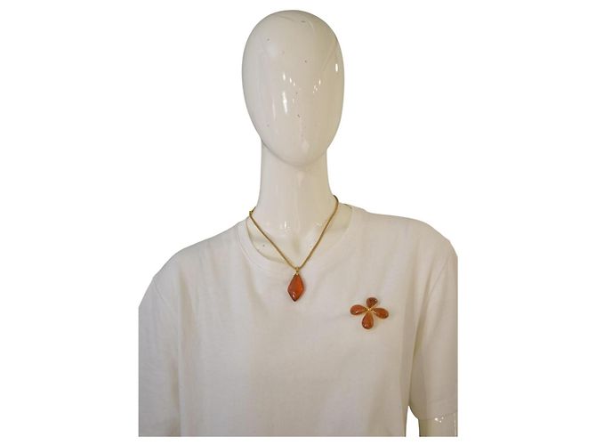 Yves Saint Laurent Collana Pendente in Vetro Ambra e Oro D'oro - vista 10