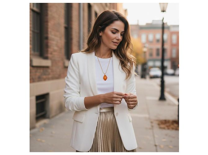 Yves Saint Laurent Collana Pendente in Vetro Ambra e Oro D'oro - vista 3