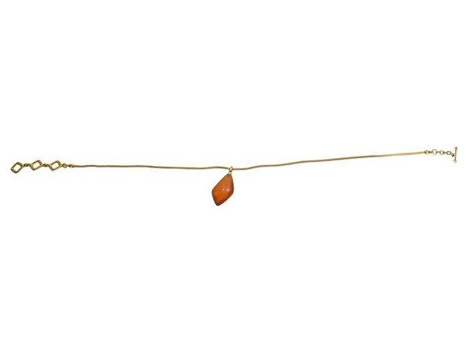 Yves Saint Laurent Collana Pendente in Vetro Ambra e Oro D'oro - vista 6