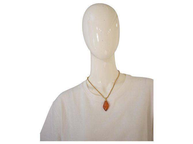 Yves Saint Laurent Collana Pendente in Vetro Ambra e Oro D'oro - vista 9