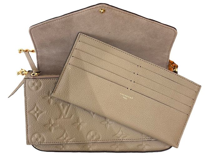 Pochette Félicie Louis Vuitton Felicie Chain Wallet Metallic Monogram Vernis Beige - vista 3