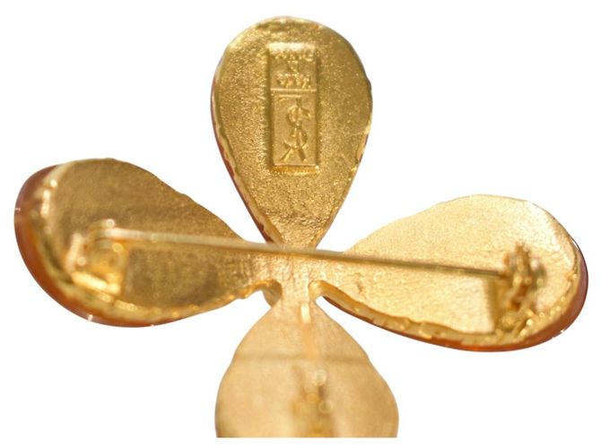 Yves Saint Laurent Gripoix Bernstein-Glas Blumenbrosche Gelb - Ansicht 10