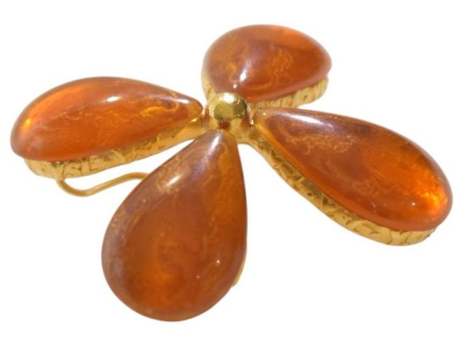 Yves Saint Laurent Gripoix Bernstein-Glas Blumenbrosche Gelb - Ansicht 6