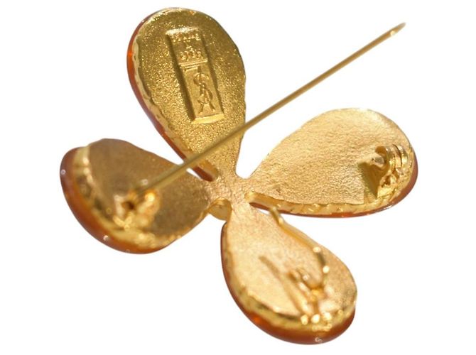 Yves Saint Laurent Gripoix Bernstein-Glas Blumenbrosche Gelb - Ansicht 8