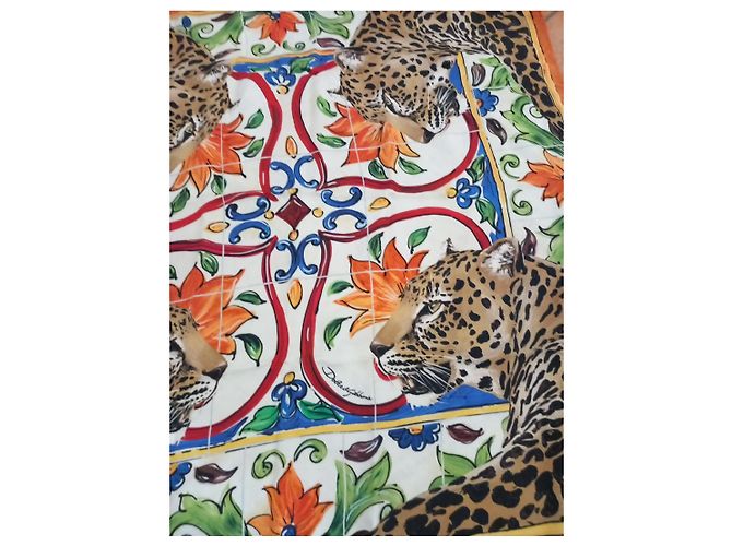 Dolce & Gabbana Seidentuch Leopard und Majolika Mehrfarben Leopardenprint - Ansicht 2