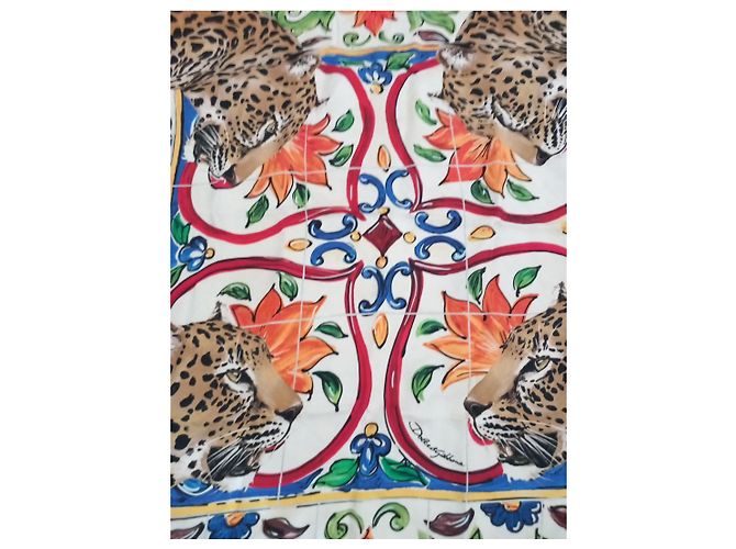 Dolce & Gabbana Seidentuch Leopard und Majolika Mehrfarben Leopardenprint - Ansicht 3