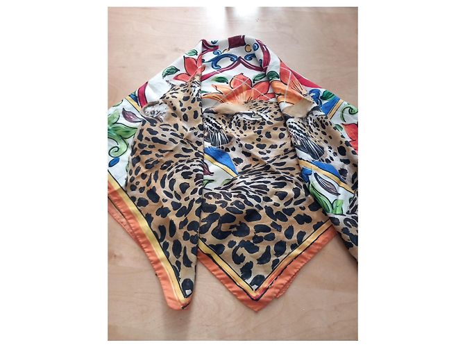 Dolce & Gabbana Seidentuch Leopard und Majolika Mehrfarben Leopardenprint - Ansicht 4