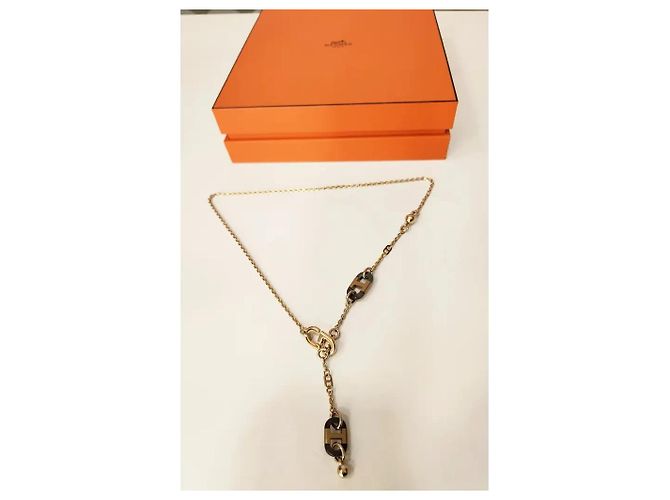 Chaîne d'ancre Hermès Collana Sautoir Ever Chain Anchor in Corno e Metallo Argento - vista 2