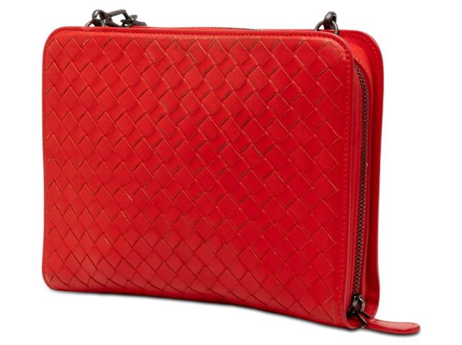 Borsa a tracolla e a spalla in pelle rossa Intrecciato Bottega Veneta Rosso - vista 2