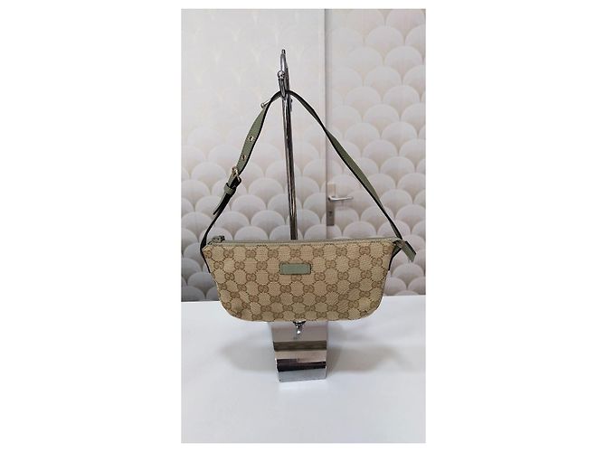 Sac bandoulière Gucci GG Supreme Beige et Vert Marron clair - vue 3
