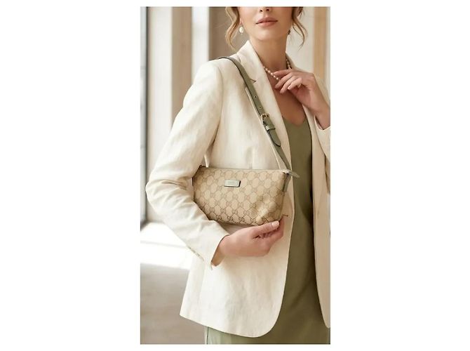 Sac bandoulière Gucci GG Supreme Beige et Vert Marron clair - vue 4