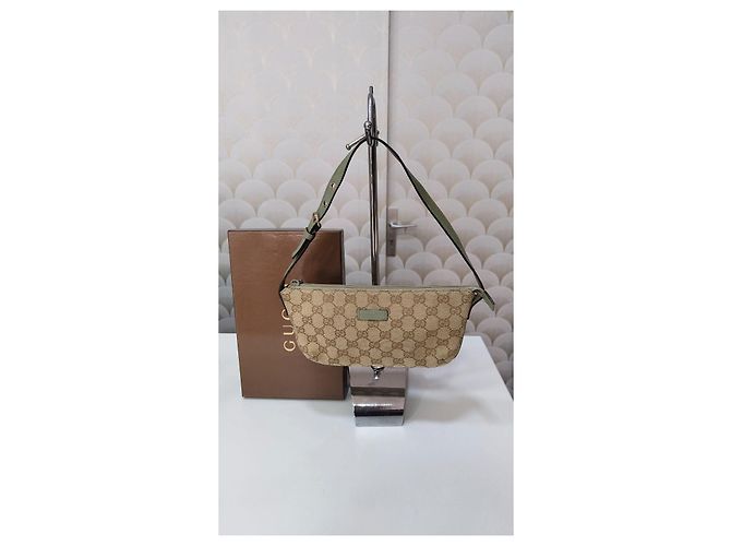 Sac bandoulière Gucci GG Supreme Beige et Vert Marron clair - vue 5