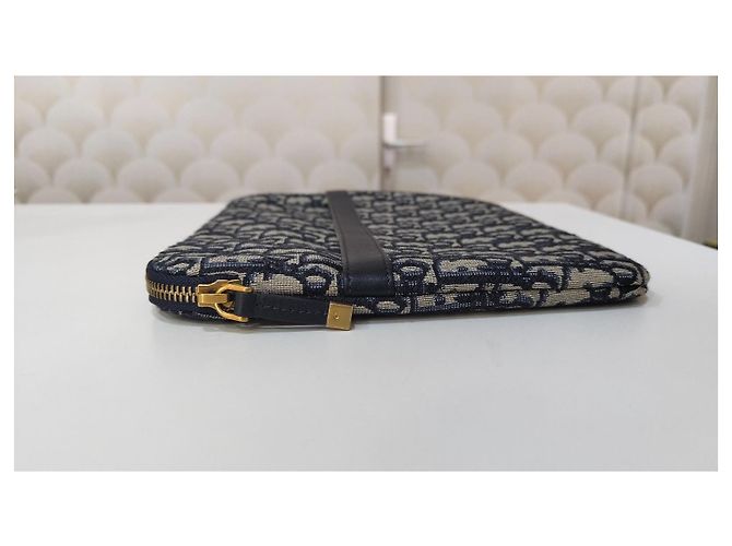 Dior Oblique Pochette in Jacquard di Tela Blu Navy - vista 10