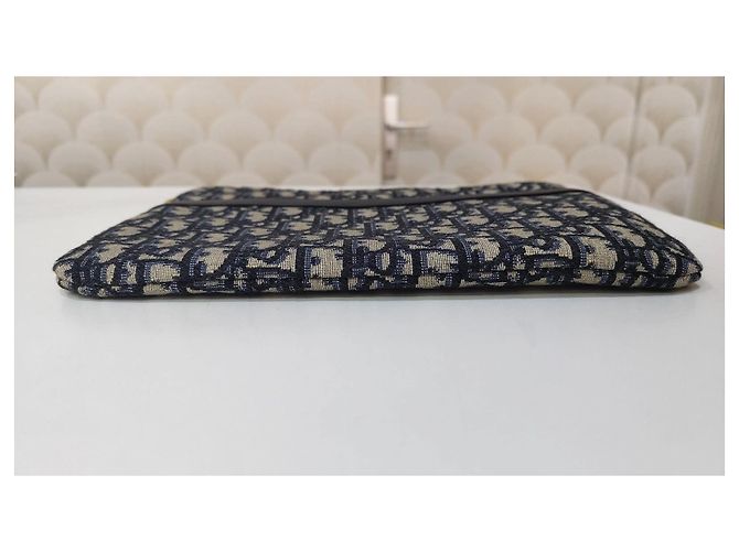 Dior Oblique Pochette in Jacquard di Tela Blu Navy - vista 11