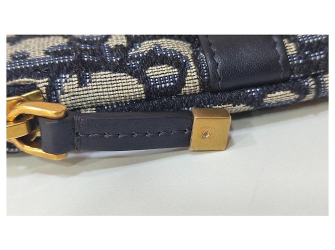 Dior Oblique Pochette in Jacquard di Tela Blu Navy - vista 12
