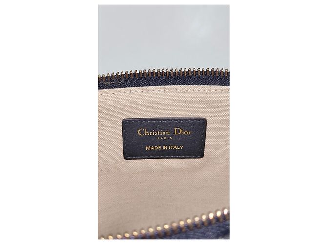 Dior Oblique Pochette in Jacquard di Tela Blu Navy - vista 13