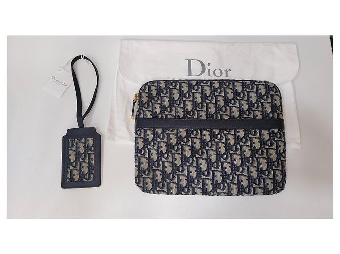 Dior Oblique Pochette in Jacquard di Tela Blu Navy - vista 2