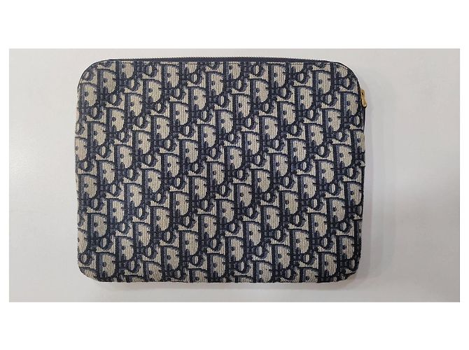 Dior Oblique Pochette in Jacquard di Tela Blu Navy - vista 4