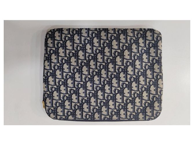 Dior Oblique Pochette in Jacquard di Tela Blu Navy - vista 5