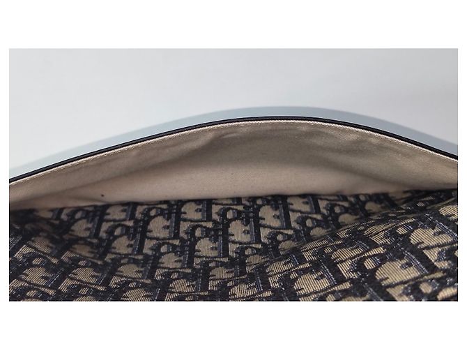 Dior Oblique Pochette in Jacquard di Tela Blu Navy - vista 6