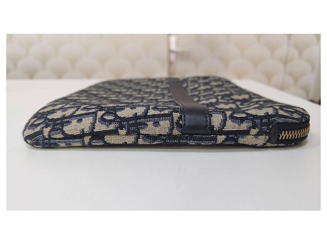 Dior Oblique Pochette in Jacquard di Tela Blu Navy - vista 7