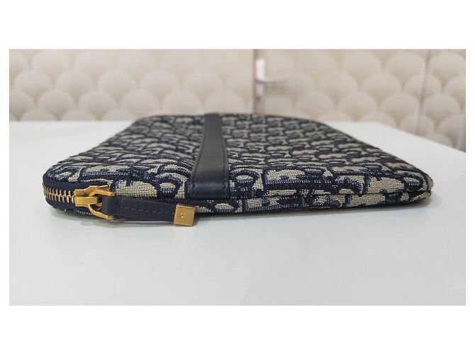 Dior Oblique Pochette in Jacquard di Tela Blu Navy - vista 8