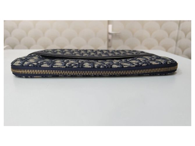 Dior Oblique Pochette in Jacquard di Tela Blu Navy - vista 9