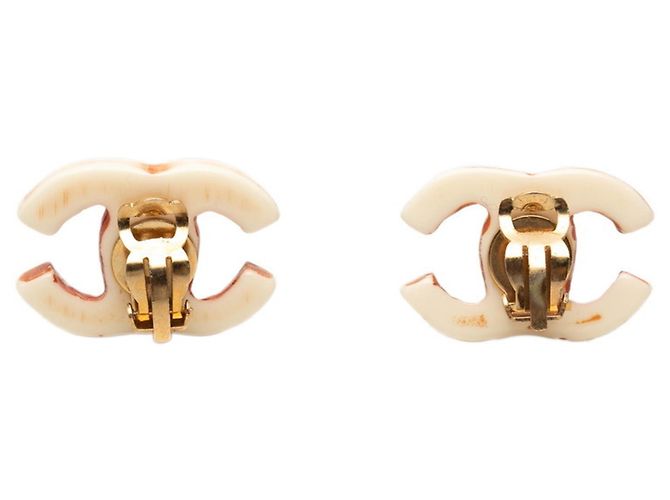 Chanel Coco Mark Clip-Ohrringe Braun Weiß - Ansicht 2