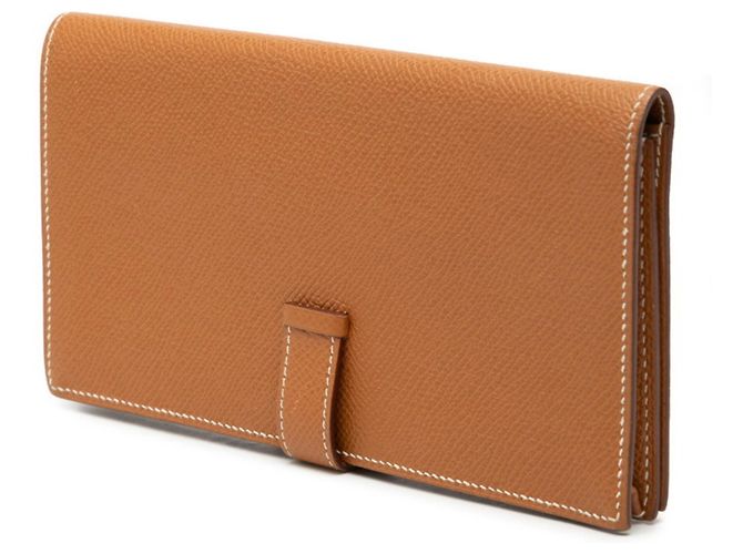 Hermès Portafoglio lungo bi-fold Hermes Bearn Soufflé Marrone Argento Cognac - vista 2