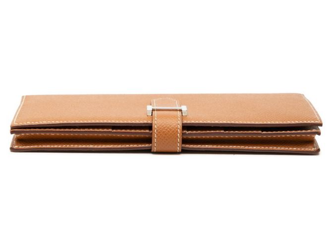 Hermès Portafoglio lungo bi-fold Hermes Bearn Soufflé Marrone Argento Cognac - vista 3