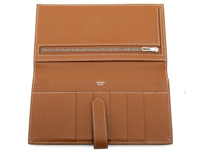 Hermès Portafoglio lungo bi-fold Hermes Bearn Soufflé Marrone Argento Cognac - vista 4
